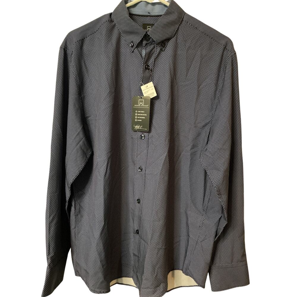 Michael Strahan Slim Fit Navy & White Button-Down Shirt
